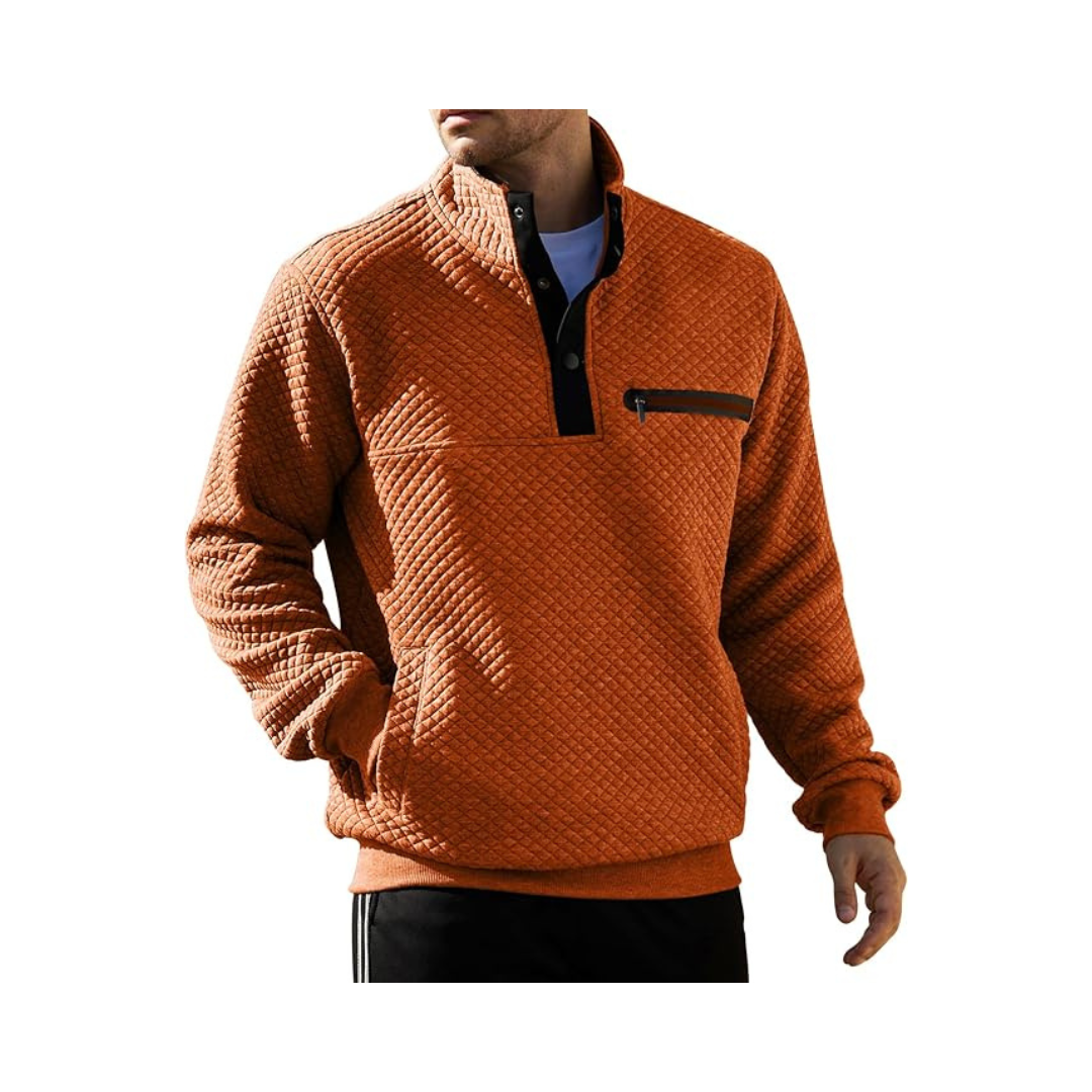 Pexaly Fashion Stand Collar Button Pullover Sweatshirts with Pockets
