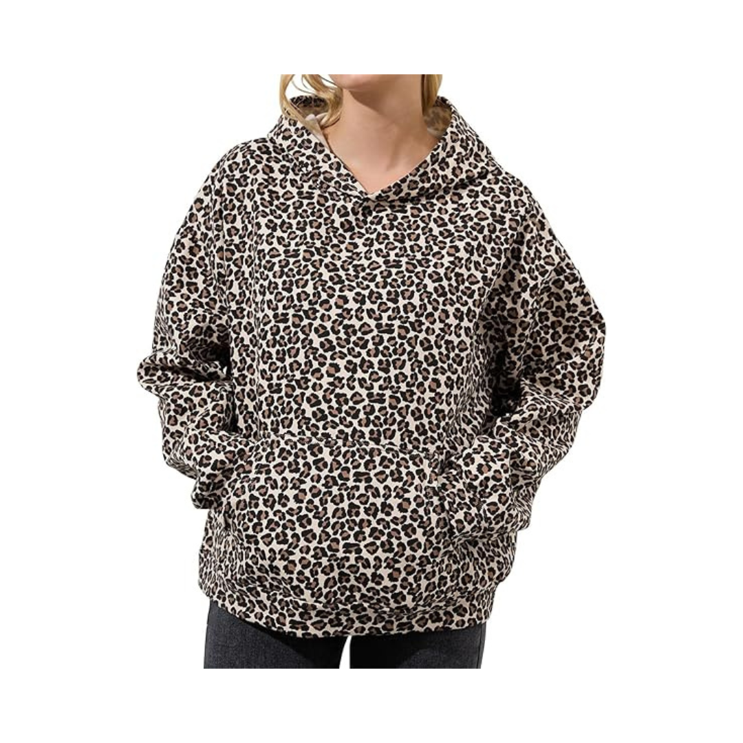 Pexaly Oversized Leopard Print Hoodie for Women
